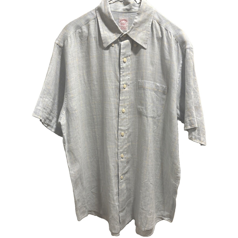Brooks Brothers Blue & Yellow Plaid Irish Linen Button Down - Large